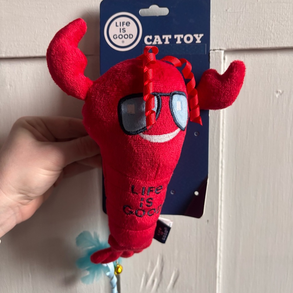 Life Is Good Red Plush Lobster Cat Toy Bell & Feather